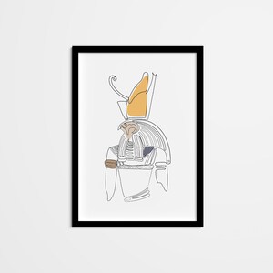 Abstract Horus Ancient Egypt God Line Drawing, Egyptian Aesthetic Minimal One Line Wall Art, Neutral Colors Home Decor for Home Office