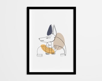 Abstract Anubis Line Drawing, Ancient Egypt God Minimal One Line Wall Art, Neutral Poster Art and home decor home office living room