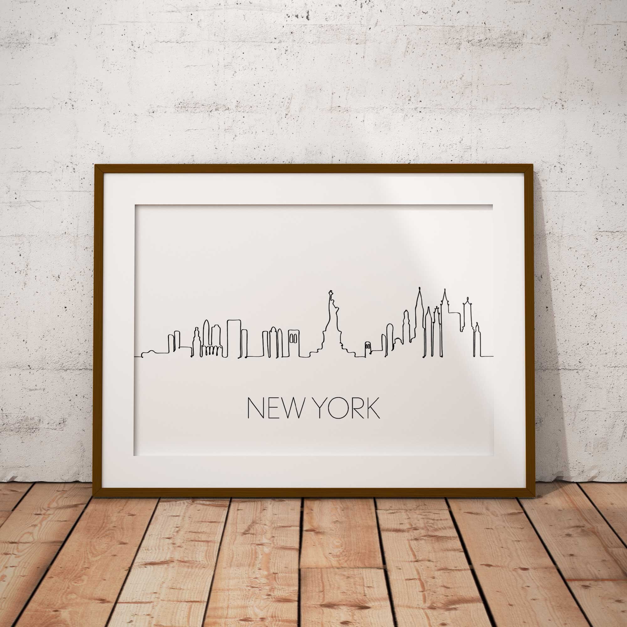 Abstract New York Skyline Line Art Wall Gallery Poster, Black & White