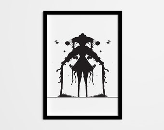 Abstract Rorschach Ink Blot Art Print, Psychology Decor (Digital Download)