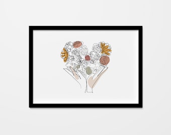 Abstract Heart Roses Line Art Print, Scandinavian Home Decor (Digital Download)