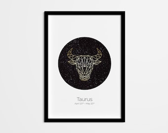 Taurus Geometric Art Print, Horoscope Home Decor, Zodiac Sign Printable Wall Art, Astrology Poster