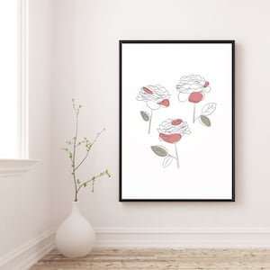 Abstract Roses Line Drawing Poster, Flower Minimalist Wall Decor, Botanical Neutral Color Line Printable Poster, Scandinavian Home Decor