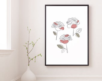 Abstract Rose Line Drawing, Minimalist Botanical Print (Digital Download)