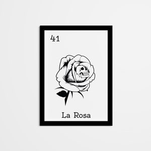 Abstract La Rosa Mexican Bingo Wall Decor, Mexican Loteria Home Decor, Black & White Wall Art for living room, bedroom, kitchen, office