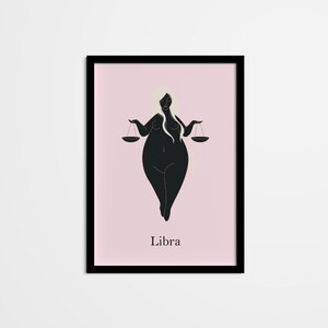 Minimal Libra Female Goddess Line Art Drawing, Horoscope Wall Art, Zodiac Sign Poster, Astrology Art for bedroom kitchen office