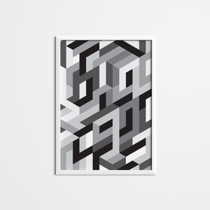Monochromatic Isometric Pattern, Geometric Wall Art, Geometry Wall Art, Scandinavian Decor, Modern Home Decor