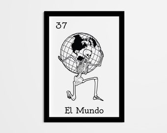 El Mundo Mexican Loteria Print, Black and White Bingo Wall Art (Digital Download)