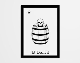 El Barril Mexican Bingo Print, Black and White Wall Art (Digital Download)