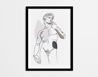 David Sculpture Line Art Print, Minimalist Gallery Wall (Digital Download)