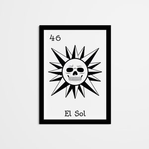 Abstract El Sol Mexican Bingo Wall Decor, Mexican Loteria Home Decor, Black & White Wall Art for living room, bedroom, kitchen, office