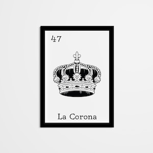 Abstract La Corona Mexican Bingo Wall Decor, Mexican Loteria Home Decor, Black & White Wall Art for living room, bedroom, kitchen, office