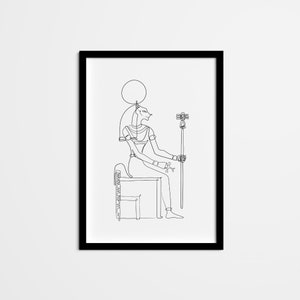 Abstract Bastet Line Drawing, Ancient Egypt Goddess Minimal One Line Wall Art, Black and White Poster Art and home decor home office