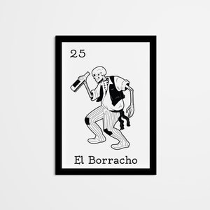 Abstract El Borracho Mexican Bingo Wall Decor, Mexican Loteria Home Decor, Black & White Wall Art for living room, bedroom, kitchen, office