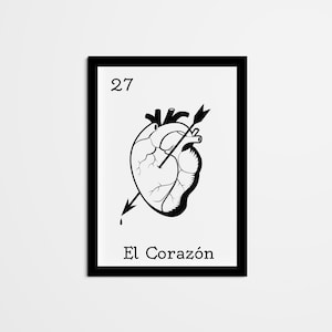 Abstract El Corazon Mexican Bingo Wall Decor, Mexican Loteria Home Decor, Black & White Wall Art for living room, bedroom, kitchen, office