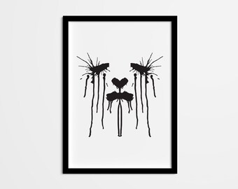 Abstract Rorschach Inkblot Art Print, Minimalist Psychology Decor (Digital Download)