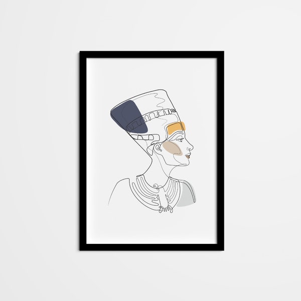 Abstract Nefertiti Queen Line Drawing, Ancient Egypt Minimal One Line Wall Art, Neutral Poster Art and home decor for home office