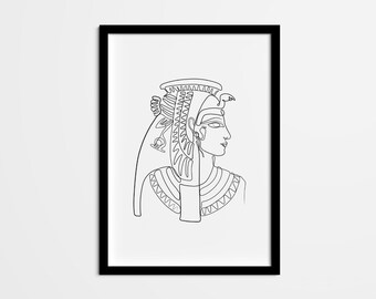 Abstract Cleopatra Line Drawing – Instant Download, Egyptian Goddess One‑Line Art Print, Minimal Boho Wall Decor