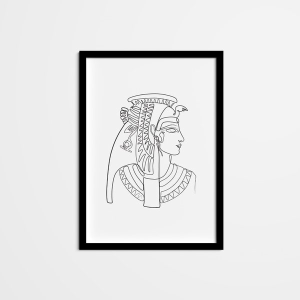 Abstract Cleopatra Ruler Queen Line Drawing, Ancient Egypt Minimal One Line Wall Art, Black and White Poster Art and home decor