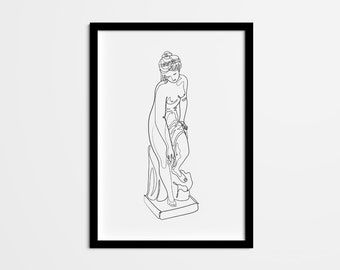 アフロディーテの線画プリント、ミニマリストなギリシャの女神の絵（デジタルダウンロード）