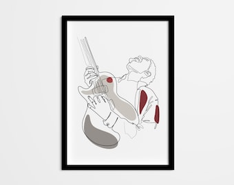 Lámina artística minimalista de guitarrista, decoración neutra escandinava (descarga digital)
