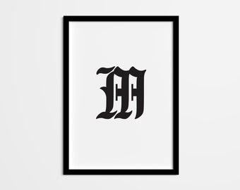 Impression monogramme lettre M lettre noire, initiale minimaliste (téléchargement numérique)