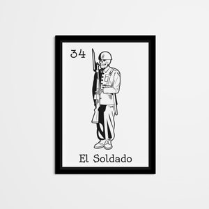 Abstract El Soldado Mexican Bingo Wall Decor, Mexican Loteria Home Decor, Black & White Wall Art for living room, bedroom, kitchen, office