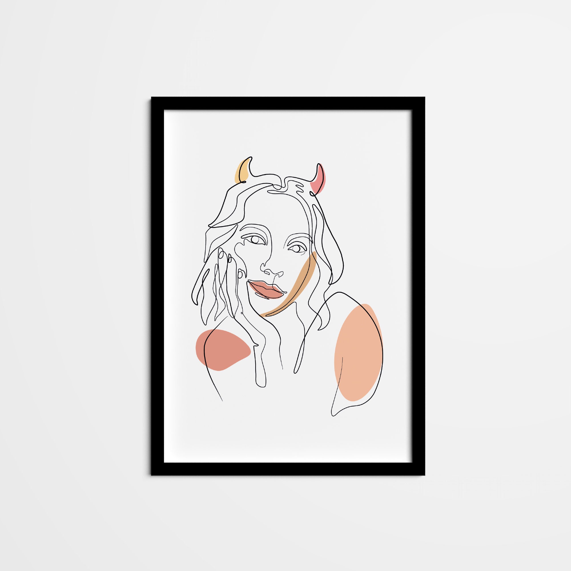 Abstract Devil Woman Line Drawing, Minimalist Wiccan Wall Art ...