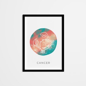 Abstract Cancer Line Art Drawing, Horoscope Wall Art, Zodiac Sign Printable Wall Art, Astrology Poster for bedroom kitchen office