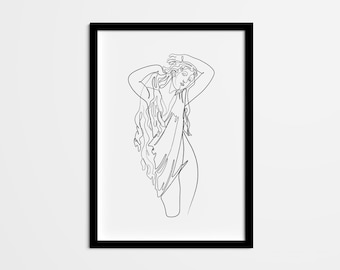 Abstract Aphrodite Line Drawing, Greek Goddess of Love Minimal One Line Wall Art, Home Decor for home office, bedroom, living room
