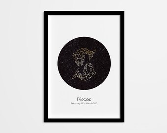 Pisces Geometric Zodiac Art Print, Astrology Poster (Digital Download)