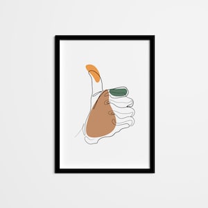 Abstract Thumbs Up Hand Line Drawing Wall Art, One Line Minimalist Wall Decor, Neutral Line Printable Poster for bedroom, kitchen