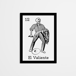 Abstract El Valiente Mexican Bingo Wall Decor, Mexican Loteria Home Decor, Black & White Wall Art for living room, bedroom, kitchen, office