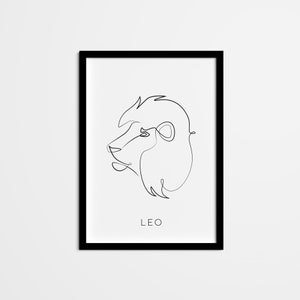 Abstract Leo Line Art Drawing, Horoscope Wall Art, Zodiac Sign Printable Wall Art, Astrology Poster for bedroom kitchen office