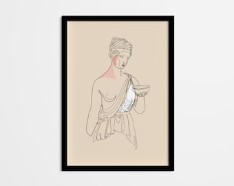 Hebe Line Art Print, Greek Goddess Mythology, Minimalist Decor (Digital Download)
