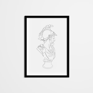 Abstract Ajax Line Drawing, Classic Greek Hero Mythology Minimal One Line Wall Art, Black & White Home Decor for bedroom living room kitchen