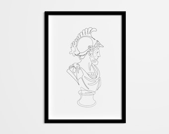 Greek Hero Line Art Print, Minimalist Black and White Decor (Digital Download)