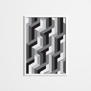 Monochromatic Isometric Pattern, Geometric Wall Art, Geometry Wall Art, Scandinavian Decor, Modern Home Decor