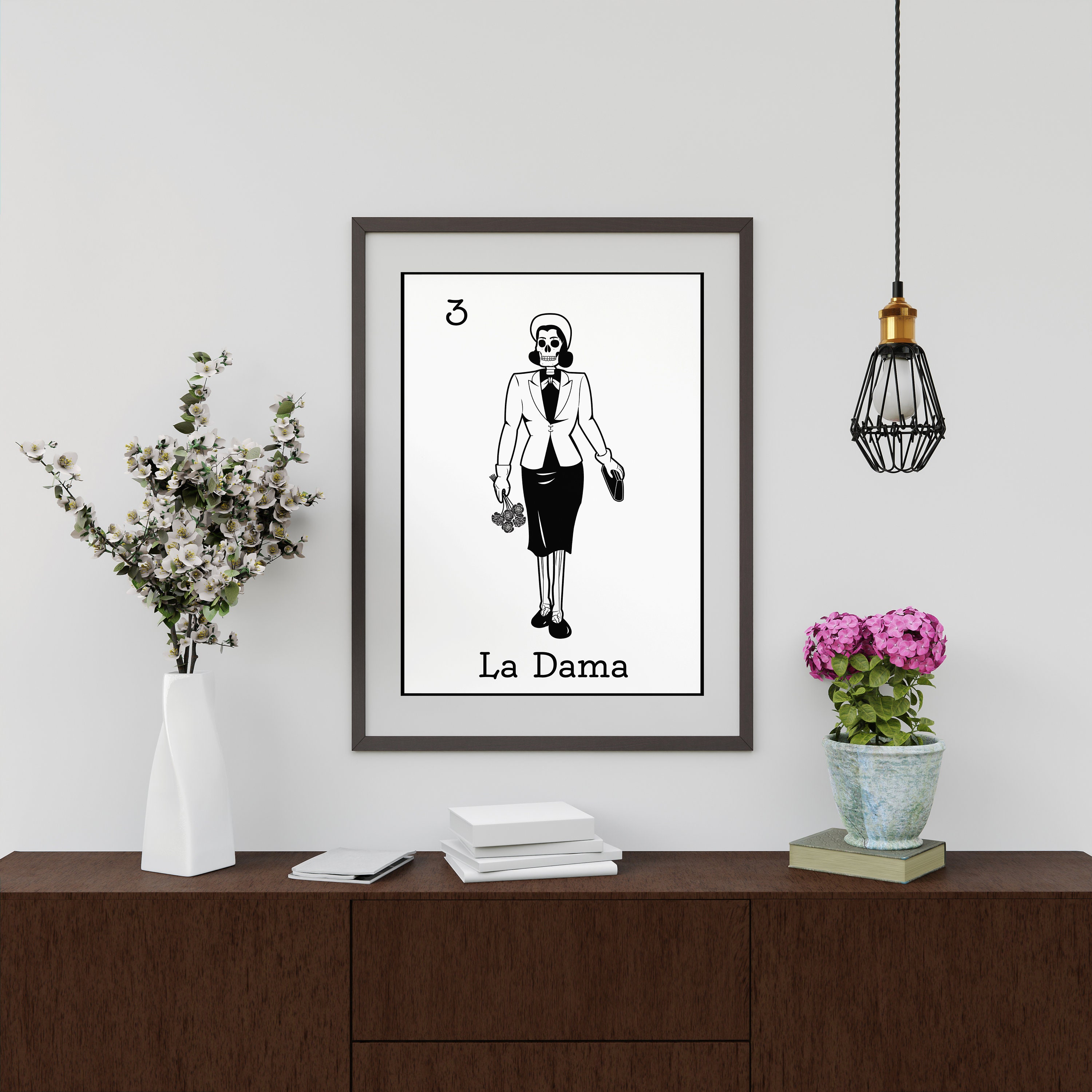 Laminated 03 La Dama Woman Lady Loteria Card Mexican Bingo Lottery Day Of Dead Dia Los Muertos Decorations Mexico Female Walking Party Spanish Native Poster Dry Erase Wall Art 12x18