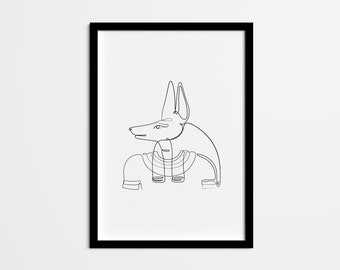 Abstract Anubis Line Drawing, Ancient Egypt God Minimal One Line Wall Art, Black and White Poster Art and home decor home office living room