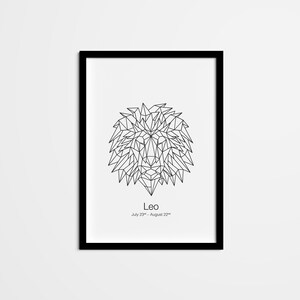 Leo Geometric Art Print, Horoscope Home Decor, Zodiac Sign Printable Wall Art, Astrology Poster, Geometric Line Art Gallery Decor