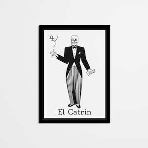 Abstract El Catrin Mexican Bingo Wall Decor, Mexican Loteria Home Decor, Black & White Wall Art for living room, bedroom, kitchen, office