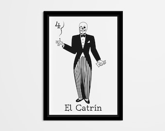 Decoración de pared abstracta de bingo mexicano El Catrín, decoración del hogar de lotería mexicana, arte de pared en blanco y negro para sala de estar, dormitorio, cocina, oficina