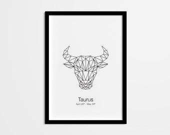 Taurus Geometric Art Print, Zodiac Astrology Home Decor (Digital Download)