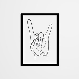 Abstract Rock On Hand Line Drawing Wall Art, One Line Minimalist Wall Decor, Black and White Line Printable Poster for bedroom, kitchen