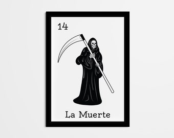 La Muerte Mexican Loteria Art Print, abstracte Magere Hein (digitale download)