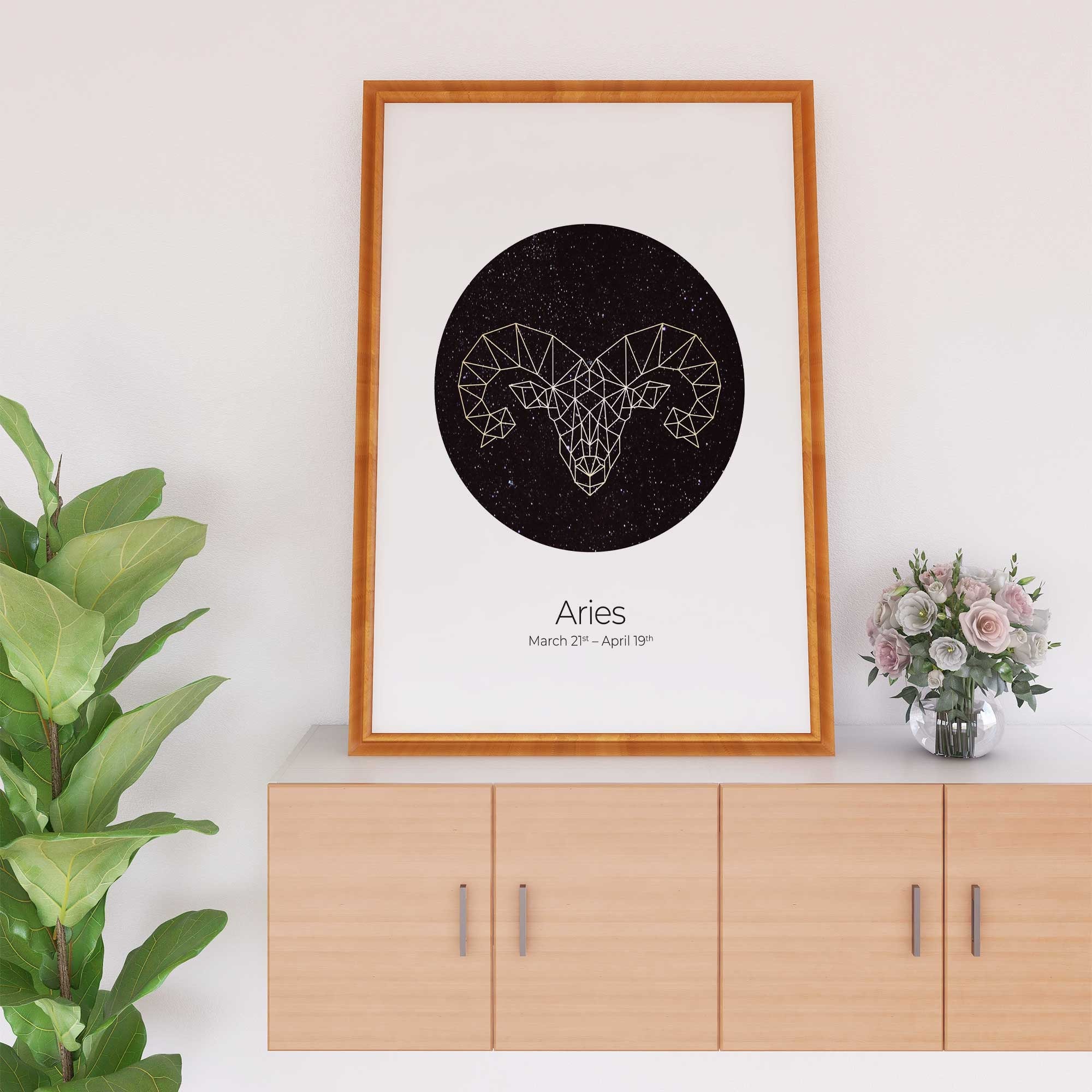 Aries Geometric Wall Art Print, Horóscopo Home Decor, Zodiac Sign