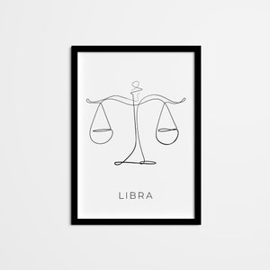 Abstract Libra Line Art Drawing, Horoscope Wall Art, Zodiac Sign Printable Wall Art, Astrology Poster for bedroom kitchen office