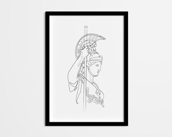 Abstract Athena Line Drawing – Instant Download, Greek Goddess One‑Line Art Print, Boho Minimal Wall Decor, Mythology Digital Print