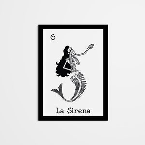 Abstract La Sirena Mexican Bingo Wall Decor, Mexican Loteria Home Decor, Black & White Wall Art for living room, bedroom, kitchen, office